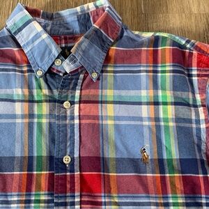 RALPH LAUREN Mens L Oxford Plaid Button Up Shirt Red Blue Green LS Pony